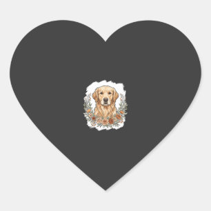 Floral Golden Retriever Sublimation Heart Sticker