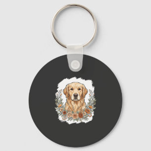 Floral Golden Retriever Sublimation Key Ring