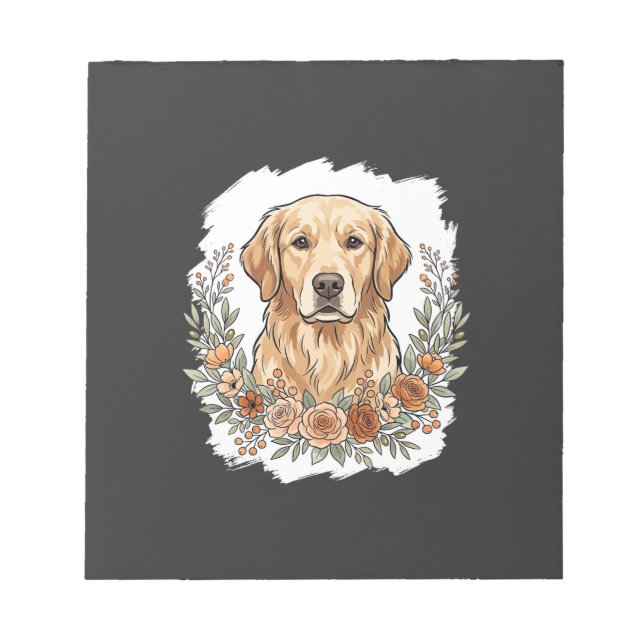 Floral Golden Retriever Sublimation Notepad (Front)