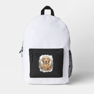 Floral Golden Retriever Sublimation Printed Backpack