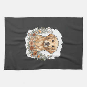 Floral Golden Retriever Sublimation Tea Towel