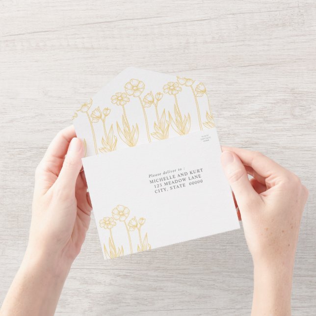 Floral Golden Yellow and White Wedding All In One Invitation (Opening)