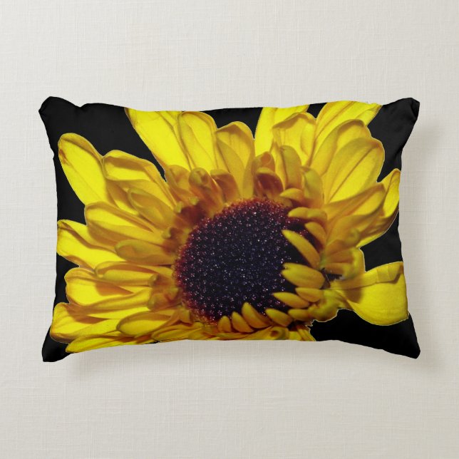 Floral Golden Yellow Black Abstract Artsy Decor Decorative Cushion (Front)