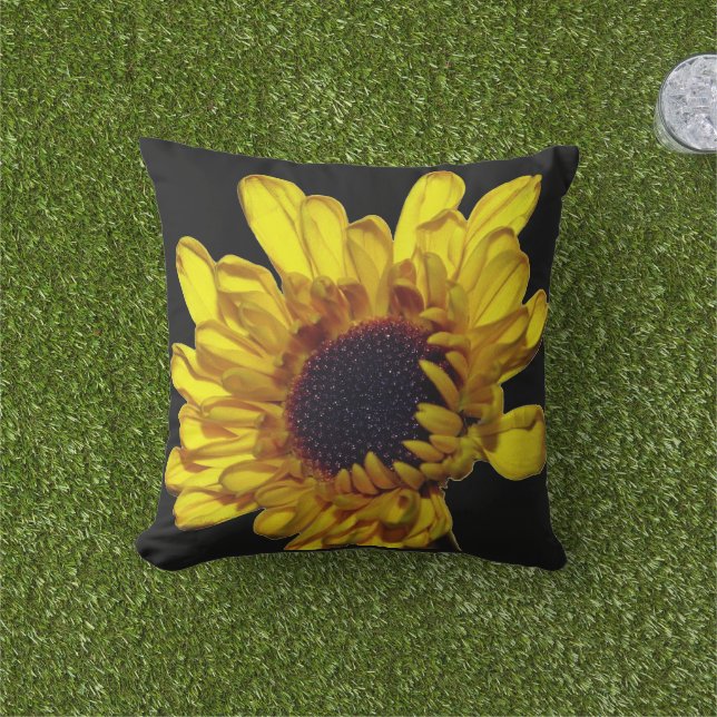 Floral Golden Yellow Black Abstract Artsy Gift Cushion (Grass)