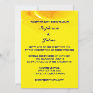 Floral Golden Yellow Navy Blue Wedding Custom 2023 Invitation