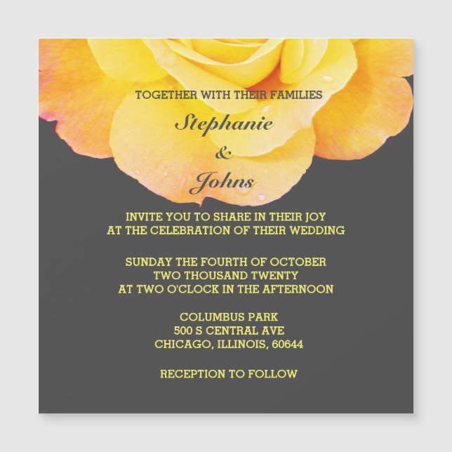 Floral Golden Yellow Orange Grey Grey Cute Wedding (Front)