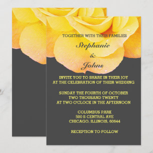Floral Golden Yellow Orange Grey Grey Cute Wedding Invitation