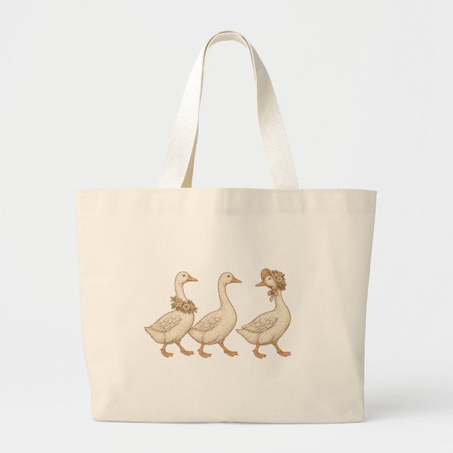 Floral Goose Canvas Tote – Vintage Farmhouse Style (Front)