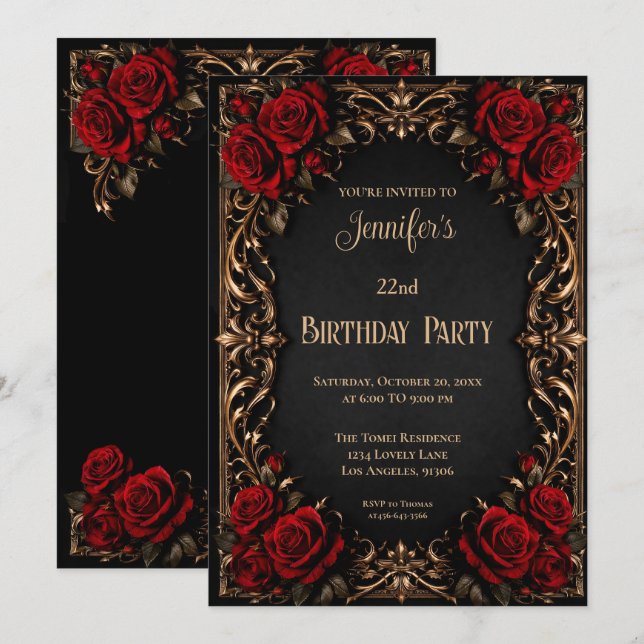 Floral Gothic Birthday Invitation (Front/Back)