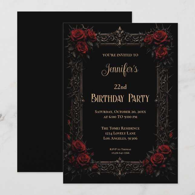 Floral Gothic Birthday Invitation (Front/Back)