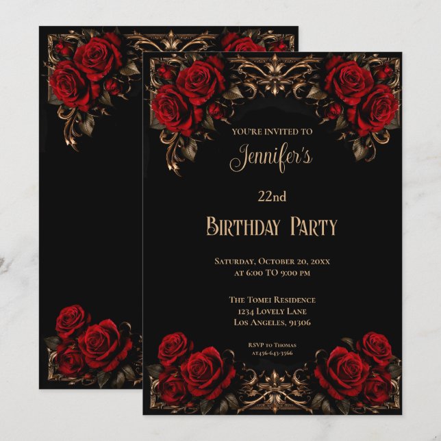 Floral Gothic Birthday Invitation (Front/Back)