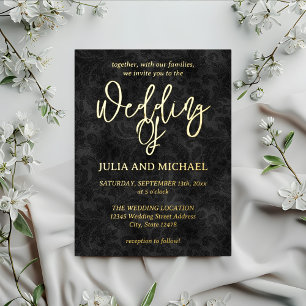 Floral Gothic Black Wedding Foil Invitation Postcard