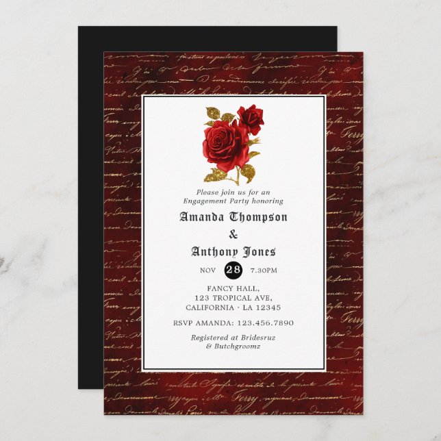 Floral Gothic Engagement Party Invitation (Front/Back)