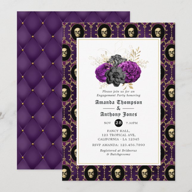 Floral Gothic Engagement Party Invitation (Front/Back)