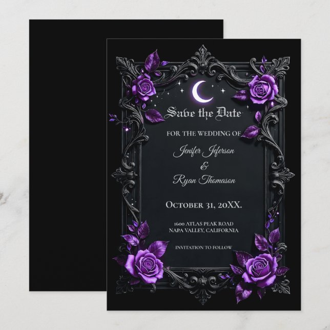 Floral Gothic Halloween Save the date invitation (Front/Back)