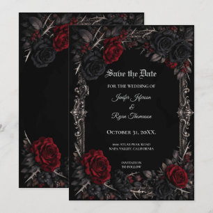 Floral Gothic Halloween Save the date invitation