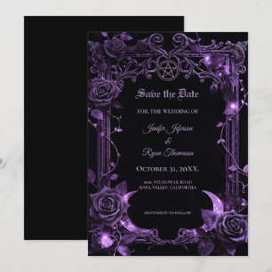 Floral Gothic Halloween Save the date invitation