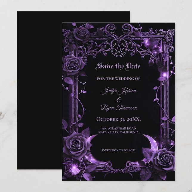 Floral Gothic Halloween Save the date invitation (Front/Back)