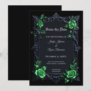 Floral Gothic Halloween Save the date invitation