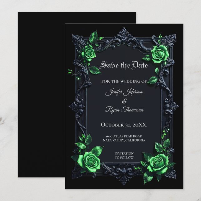 Floral Gothic Halloween Save the date invitation (Front/Back)