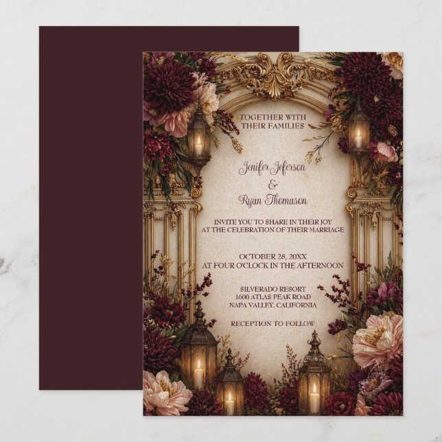 Floral Gothic Halloween Wedding Invitation (Front/Back)