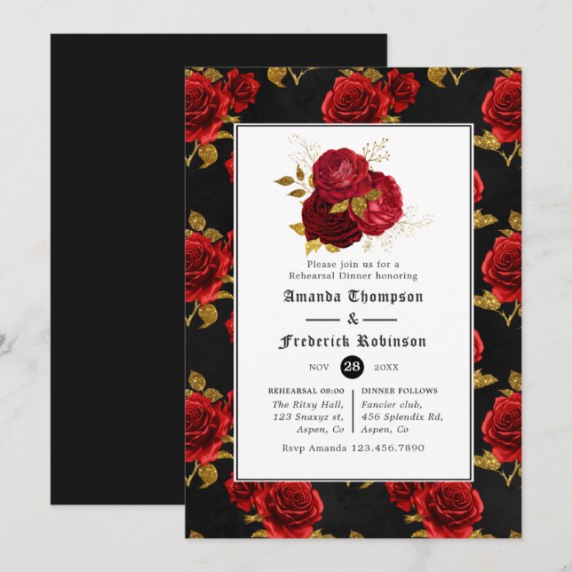 Floral Gothic Halloween Wedding Rehearsal Dinner Invitation (Front/Back)