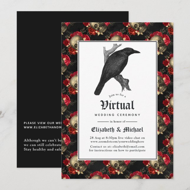 Floral Gothic Online Virtual Wedding Invitation (Front/Back)