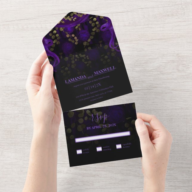 Floral Gothic Purple Wedding Dark Handfasting All In One Invitation (Tearaway)