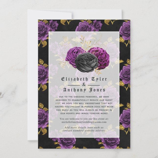 Floral Gothic Reduced Wedding Guest List Announcement (Front)