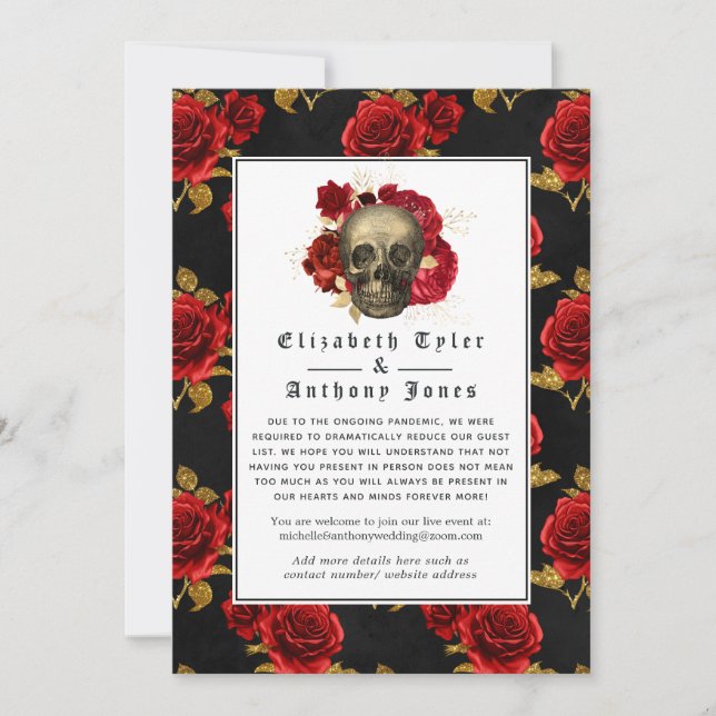 Floral Gothic Reduced Wedding Guest List Announcement (Front)