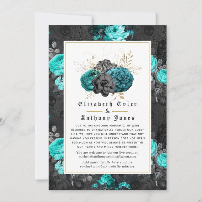 Floral Gothic Reduced Wedding Guest List Announcement (Front)
