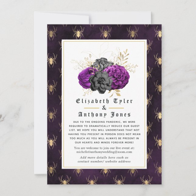 Floral Gothic Reduced Wedding Guest List Announcement (Front)