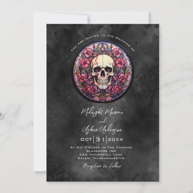Floral Gothic Skull Wedding  Invitation (Front)