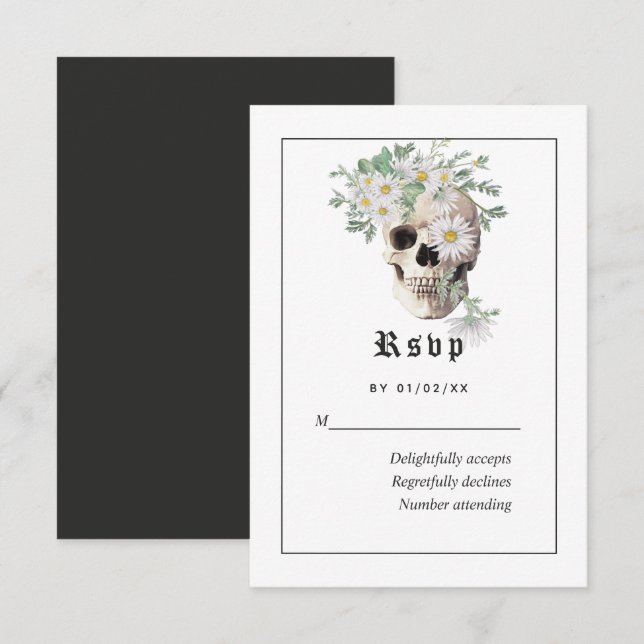 Floral Gothic Skull Wedding RSVP Card (Front/Back)