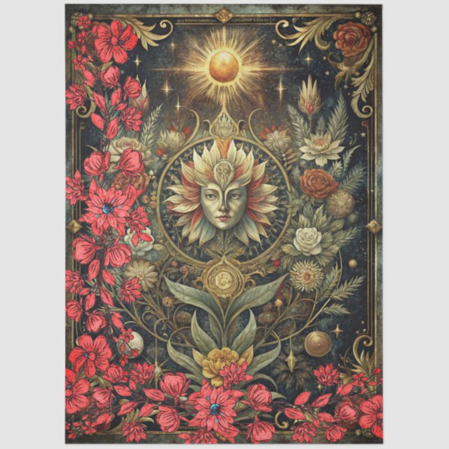 Floral Gothic Tarot Reader's Card Abstract Collage Tissue Paper (Front)