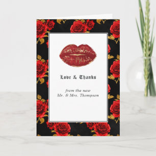 Floral Gothic Wedding Photo Thank You Card