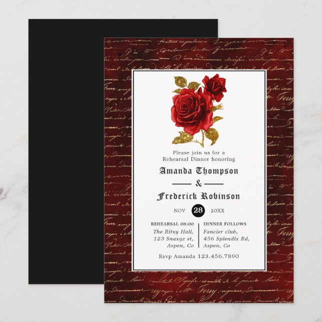 Floral Gothic Wedding Rehearsal Dinner Invitation (Front/Back)