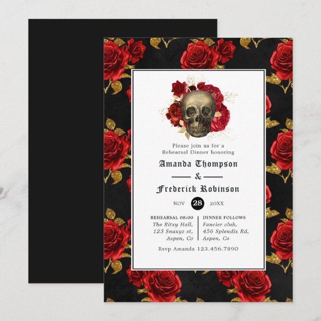 Floral Gothic Wedding Rehearsal Dinner Invitation (Front/Back)