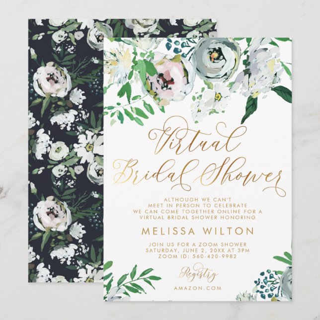 Floral Gouache Boho Flower Virtual Bridal Shower Invitation (Front/Back)