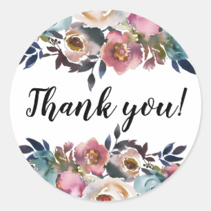 Floral Grace Thank You Classic Round Sticker