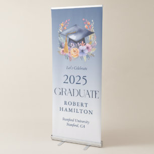 Floral Grad Hat Blue White Ombre Retractable Banner