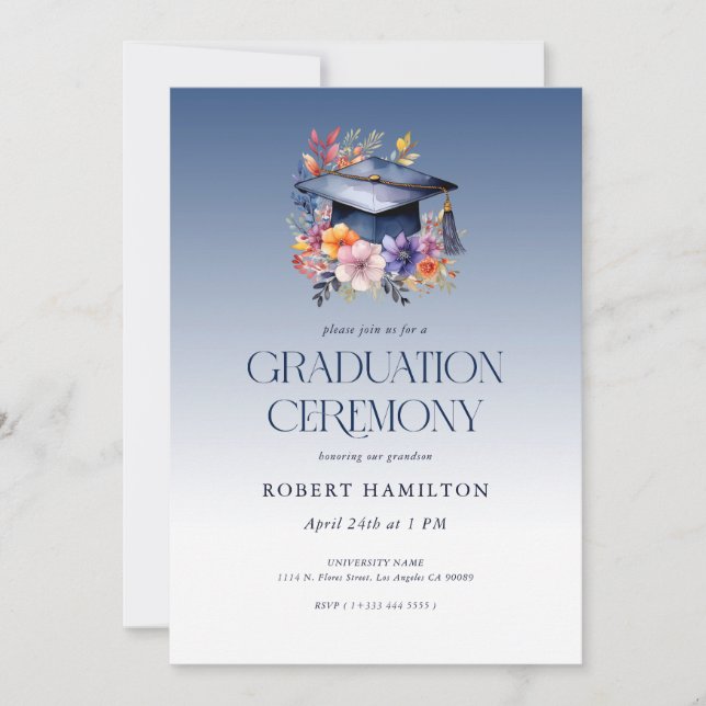 Floral Grad Hat Graduation Ceremony Invitation (Front)