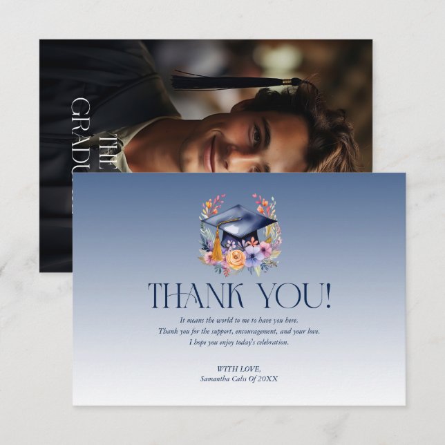 Floral Grad Hat Thank You Card (Front/Back)