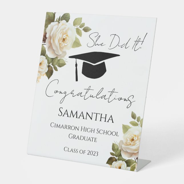 Floral Grad Party Congratulations 2024 Pedestal Sign (Front)