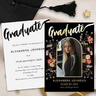 Floral Gradrate Photo Graduation Party Script Gold