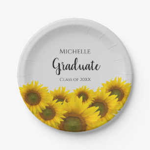 Floral Graduate Yellow Sunflowers Class Of Custom  Paper Plate