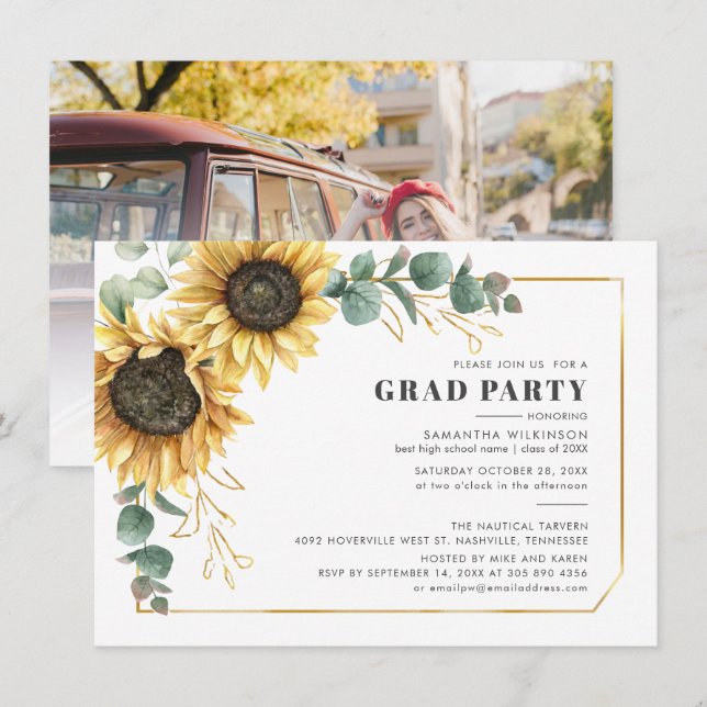 Floral Graduation 2024 Photo Grad Party Invitation (Front/Back)