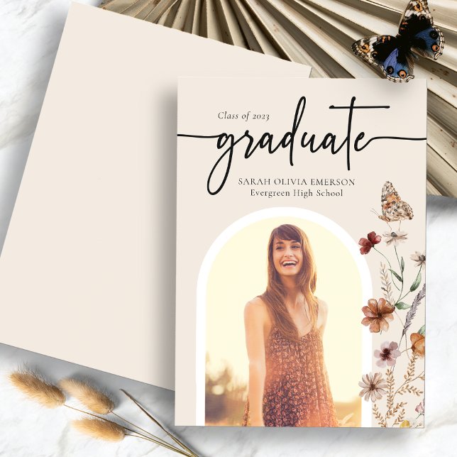 Floral Graduation Announcement (Elegant Floral Watercolor Graduation Announcement with Butterfly by Painted Paperie
)