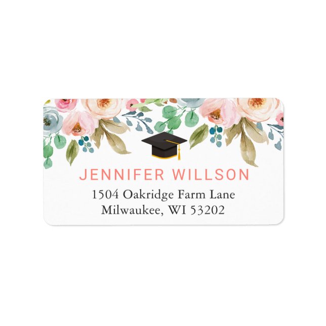 Floral Graduation Cap Party Favour Label (Front)