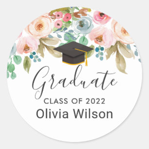 Floral Graduation Cap Party Favour Sticker